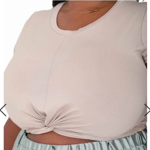 KIN by Kristine Twist Front Crop Top in Taupe - Picture 1 of 10